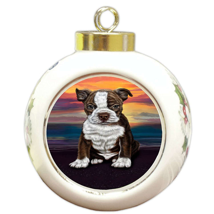Boston Terrier Dog Round Ball Christmas Ornament