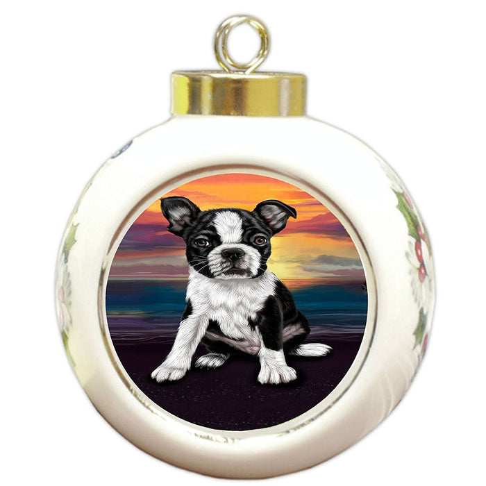 Boston Terrier Dog Round Ball Christmas Ornament