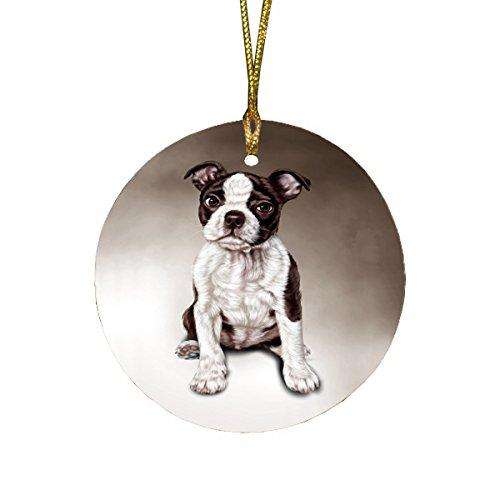 Boston Terrier Dog Round Christmas Ornament