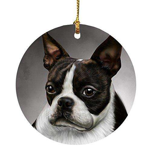 Boston Terrier Dog Round Christmas Ornament
