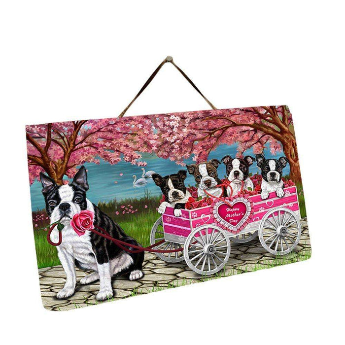 Boston Terrier Dog with Puppies Mother's Day Hanging Slate