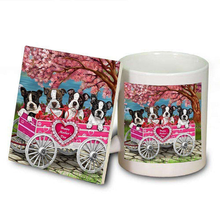 Boston Terrier Dog with Puppies Mother's Day Mug & Coaster Set