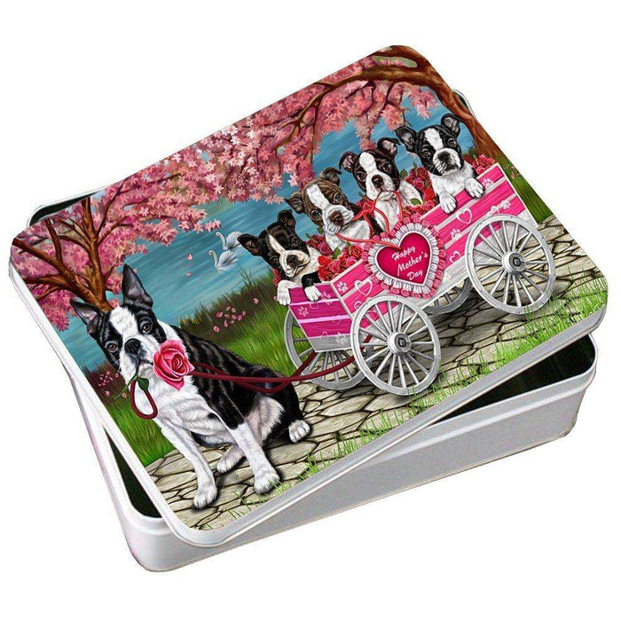 Boston Terrier Dog with Puppies Mother's Day Photo Tin