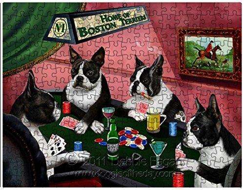 Boston Terrier Dogs Playing Poker 500 Pc. Puzzle with Photo Tin