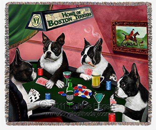 Boston Terrier Dogs Playing Poker Woven Throw Blanket 54 x 38