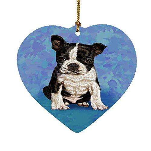Boston Terrier Puppy Dog Heart Christmas Ornament