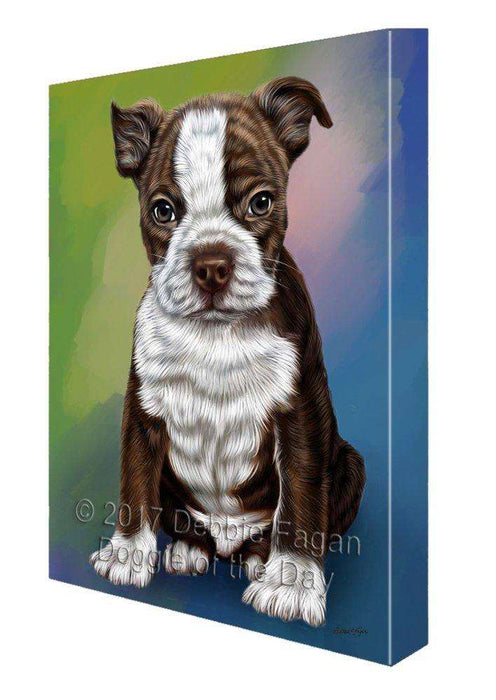 Boston Terrier Puppy Dog Painting Printed on Canvas Wall Art Signed