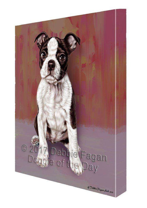 Boston Terrier Puppy Dog Painting Printed on Canvas Wall Art