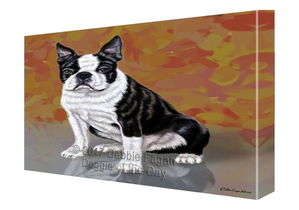 Boston Terrier Puppy Dog Painting Printed on Canvas Wall Art