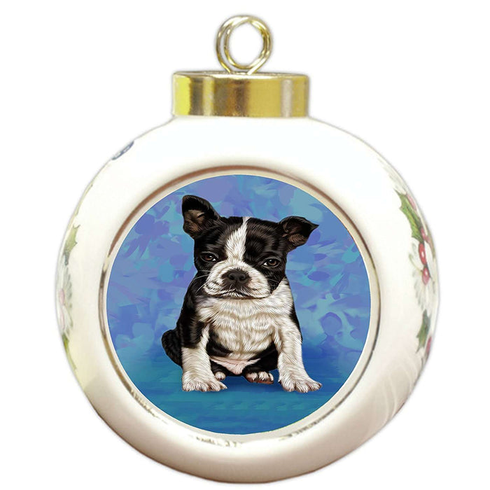 Boston Terrier Puppy Dog Round Ball Christmas Ornament