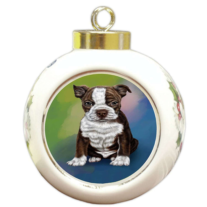 Boston Terrier Puppy Dog Round Ball Christmas Ornament