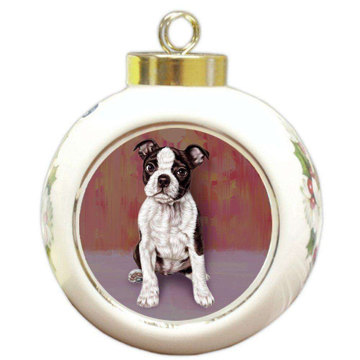 Boston Terrier Puppy Dog Round Ball Christmas Ornament