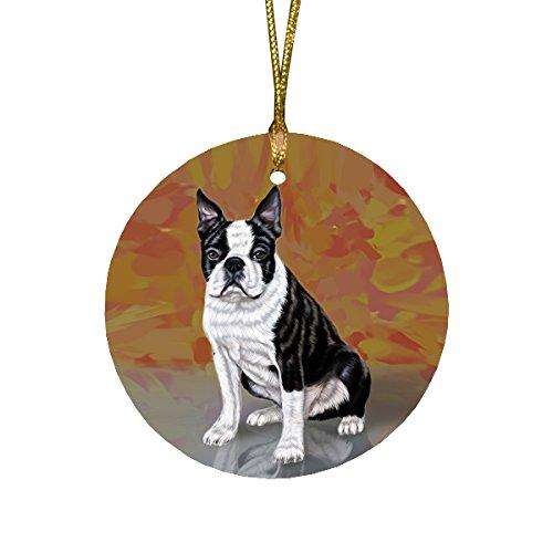 Boston Terrier Puppy Dog Round Christmas Ornament