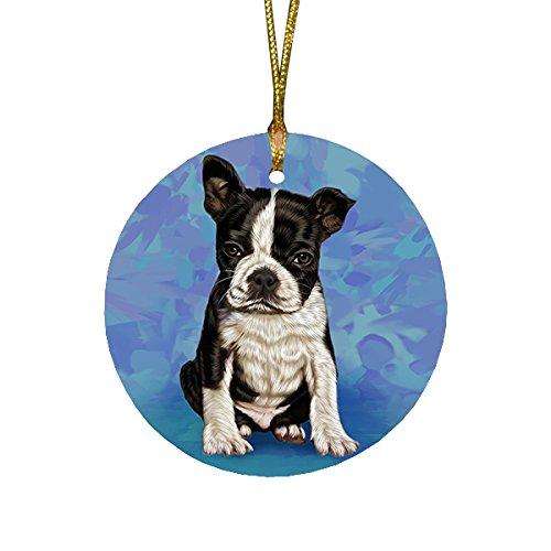 Boston Terrier Puppy Dog Round Christmas Ornament