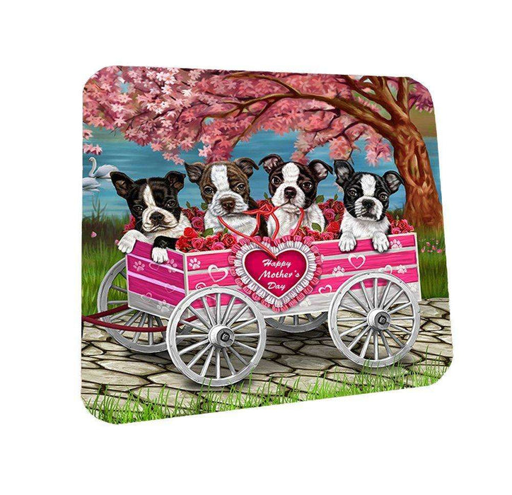 Boston Terrier w/ Puppies Mother's Day Dogs Coasters (Set of 4)