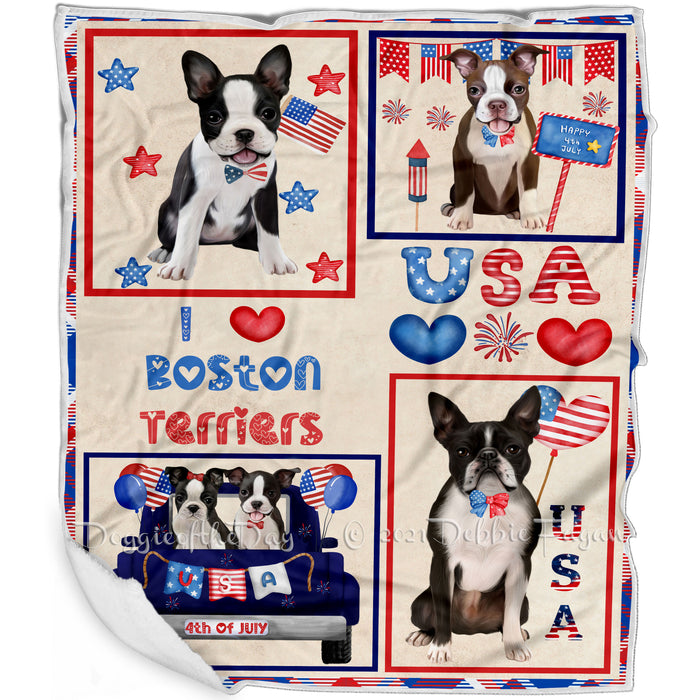 4th of July Independence Day I Love USA Boston Terrier Dogs Blanket BLNKT143483