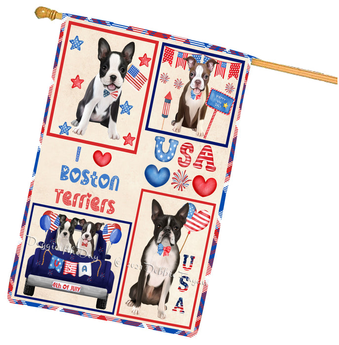 4th of July Independence Day I Love USA Boston Terrier Dogs House flag FLG66936