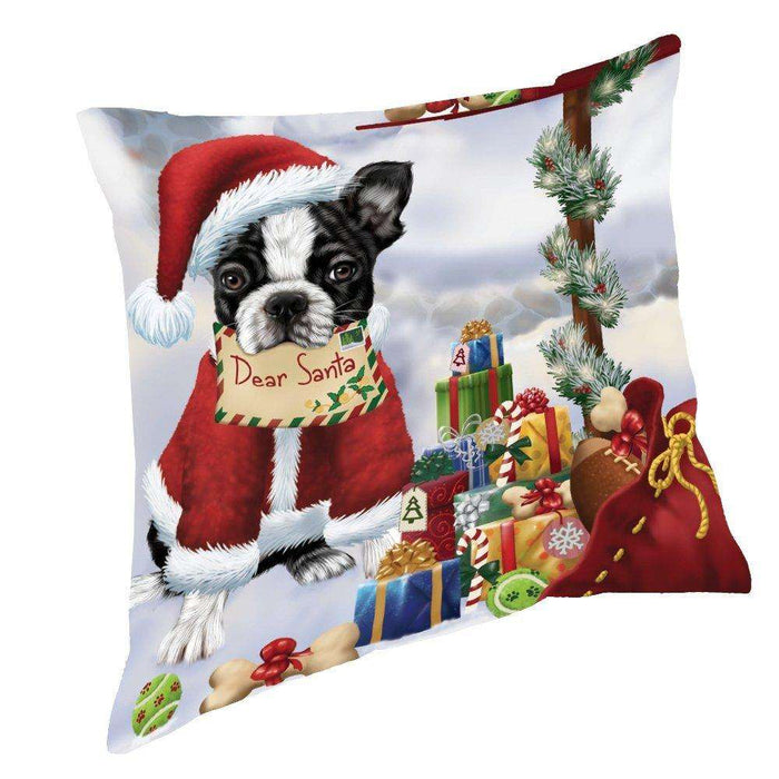 Boston Terriers Dear Santa Letter Christmas Holiday Mailbox Dog Throw Pillow