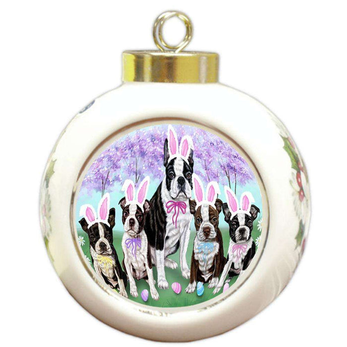 Boston Terriers Dog Easter Holiday Round Ball Christmas Ornament RBPOR49061