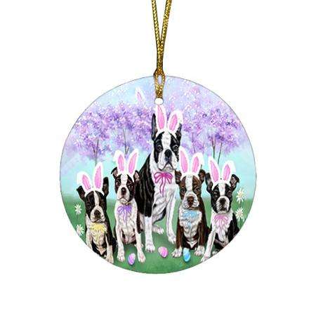 Boston Terriers Dog Easter Holiday Round Flat Christmas Ornament RFPOR49052