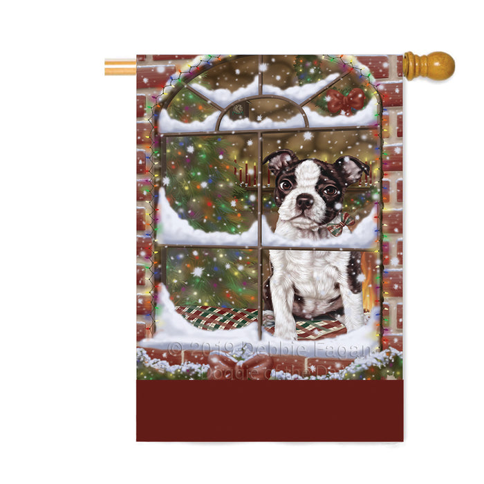 Personalized Please Come Home For Christmas Boston Terrier Dog Sitting In Window Custom House Flag FLG-DOTD-A60193