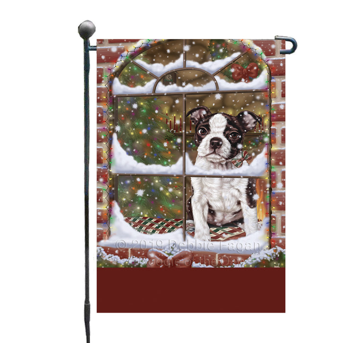 Personalized Please Come Home For Christmas Boston Terrier Dog Sitting In Window Custom Garden Flags GFLG-DOTD-A60137