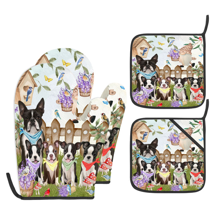 Boston Terrier Oven Mitts and Pot Holder Set: Kitchen Gloves for Cooking with Potholders, Custom, Personalized, Explore a Variety of Designs, Dog Lovers Gift