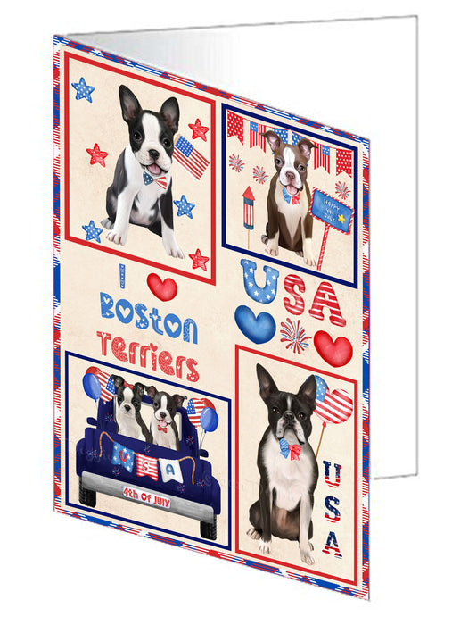 4th of July Independence Day I Love USA Boston Terrier Dogs Handmade Artwork Assorted Pets Greeting Cards and Note Cards with Envelopes for All Occasions and Holiday Seasons