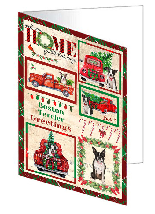 Welcome Home for Christmas Holidays Boston Terrier Dogs Handmade Artwork Assorted Pets Greeting Cards and Note Cards with Envelopes for All Occasions and Holiday Seasons GCD76115