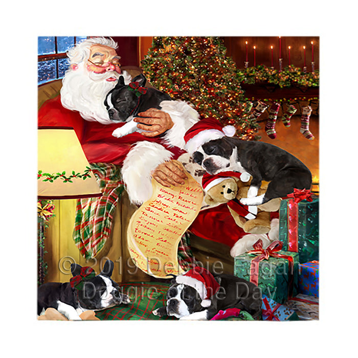 Santa Sleeping with Boston Terrier Dogs Square Towel 