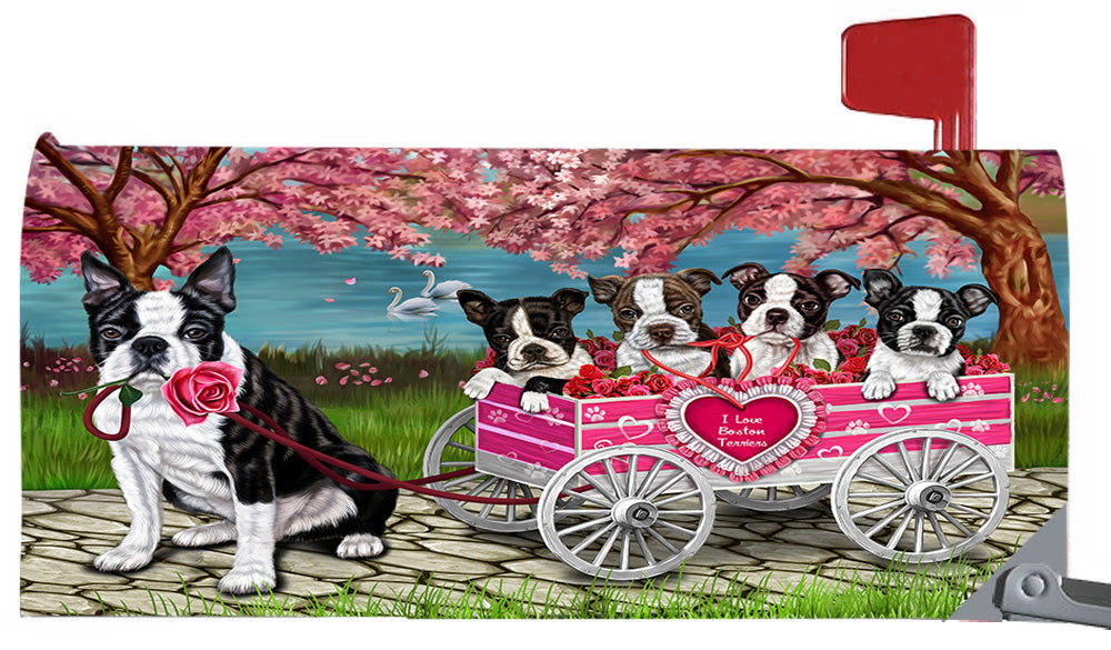 I Love Boston Terrier Dogs in a Cart Magnetic Mailbox Cover MBC48542