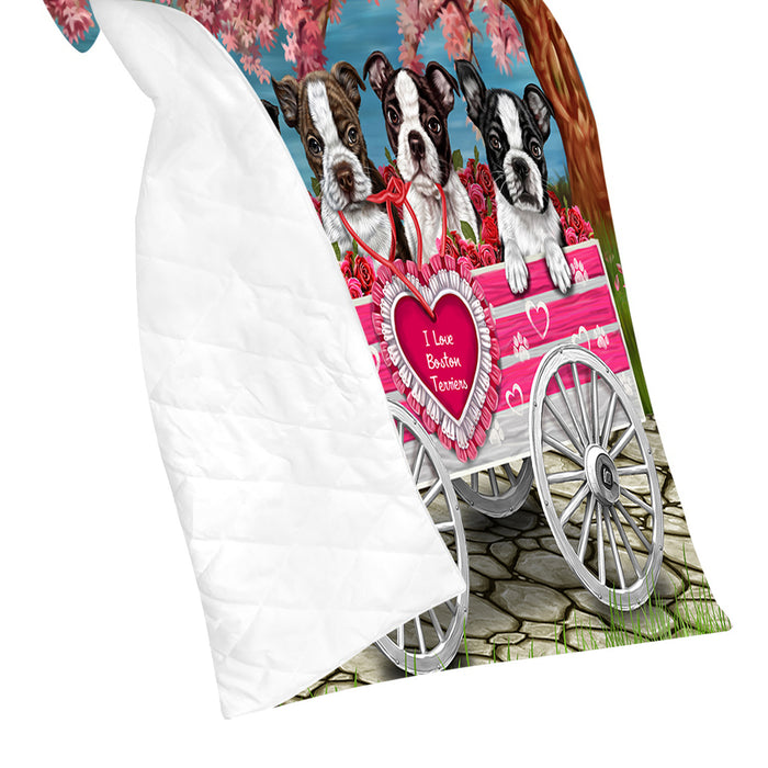 I Love Boston Terrier Dogs in a Cart Quilt