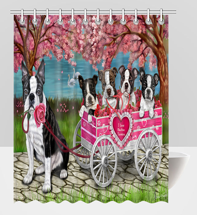 I Love Boston Terrier Dogs in a Cart Shower Curtain