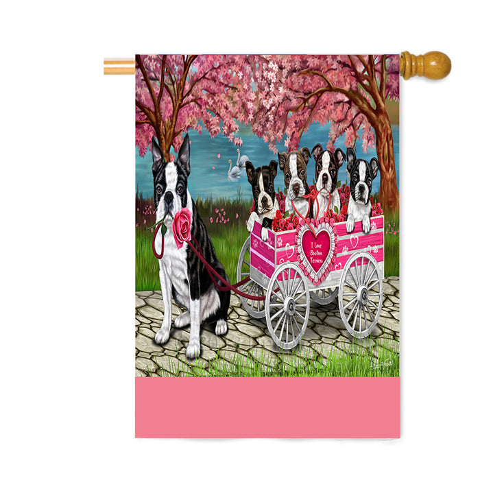 Personalized I Love Boston Terrier Dogs in a Cart Custom House Flag FLG-DOTD-A62194