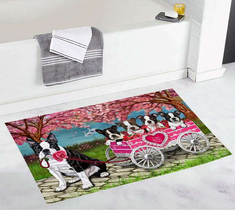 I Love Boston Terrier Dogs in a Cart Bath Mat