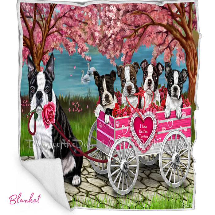 Mother's Day Gift Basket Boston Terrier Dogs Blanket, Pillow, Coasters, Magnet, Coffee Mug and Ornament