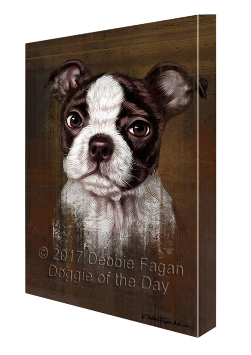 Rustic Boston Terrier Puppy Canvas Wall Art CVSA49935