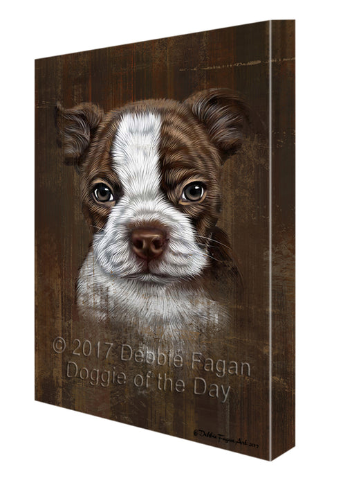 Rustic Boston Terrier Puppy Canvas Wall Art CVSA49944
