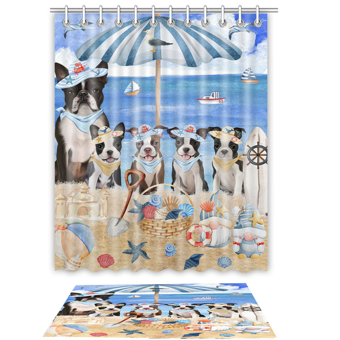 Boston Terrier Shower Curtain with Bath Mat Combo: Curtains with hooks and Rug Set Bathroom Decor, Custom, Explore a Variety of Designs, Personalized, Pet Gift for Dog Lovers
