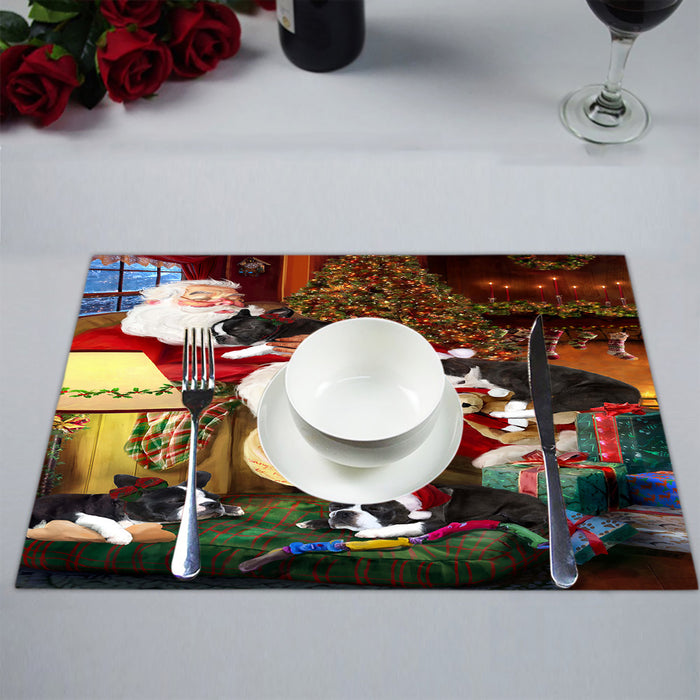 Santa Sleeping with Boston Terrier Dogs Placemat