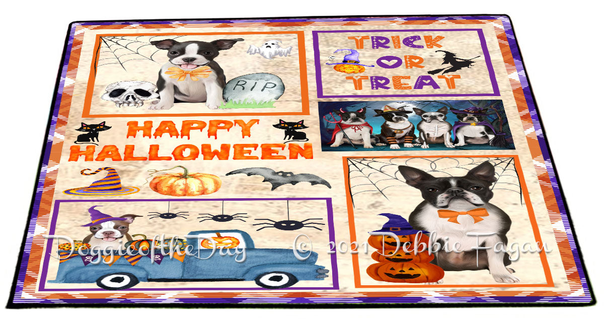 Happy Halloween Trick or Treat Boston Terrier Dogs Indoor/Outdoor Welcome Floormat - Premium Quality Washable Anti-Slip Doormat Rug FLMS58033