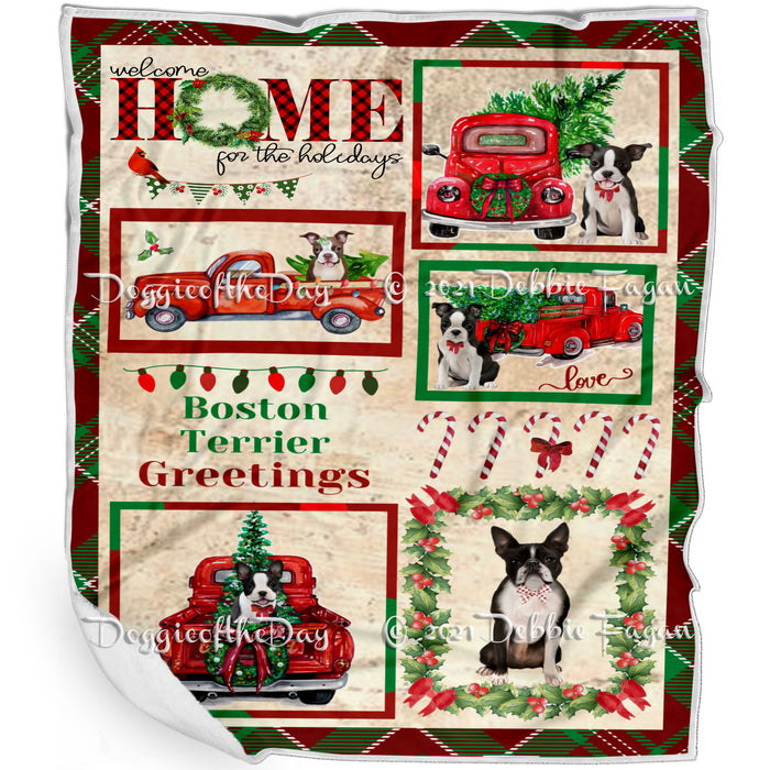 Welcome Home for Christmas Holidays Boston Terrier Dogs Blanket BLNKT71876