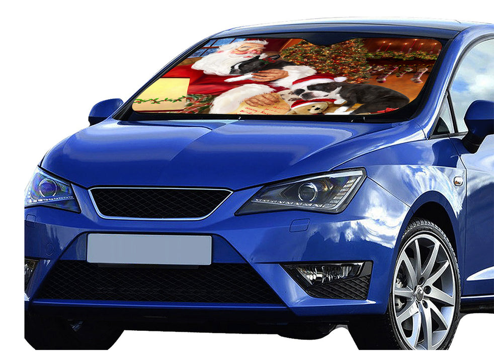 Santa Sleeping with Boston Terrier Dogs Car Sun Shade