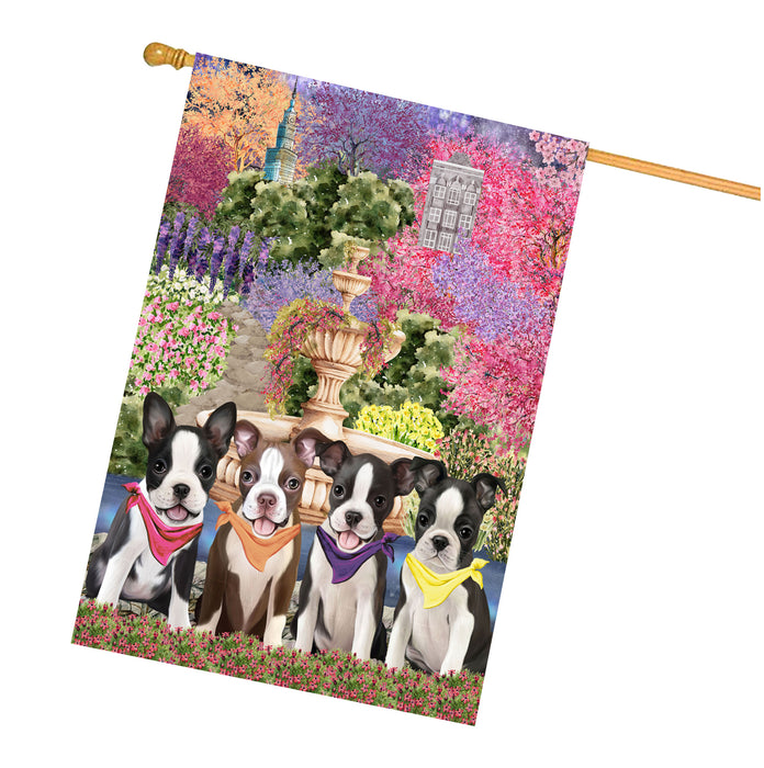 Boston Terrier Dogs House Flag: Explore a Variety of Designs, Weather Resistant, Double-Sided, Custom, Personalized, Home Outdoor Yard Decor for Dog and Pet Lovers