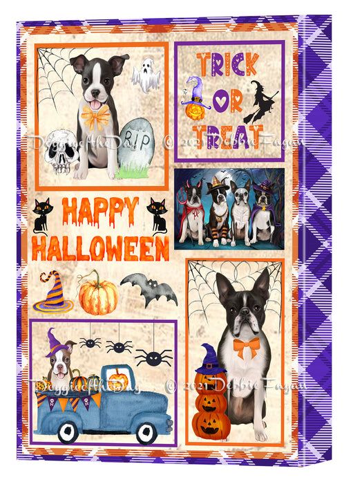 Happy Halloween Trick or Treat Boston Terrier Dogs Canvas Wall Art Decor - Premium Quality Canvas Wall Art for Living Room Bedroom Home Office Decor Ready to Hang CVS150326