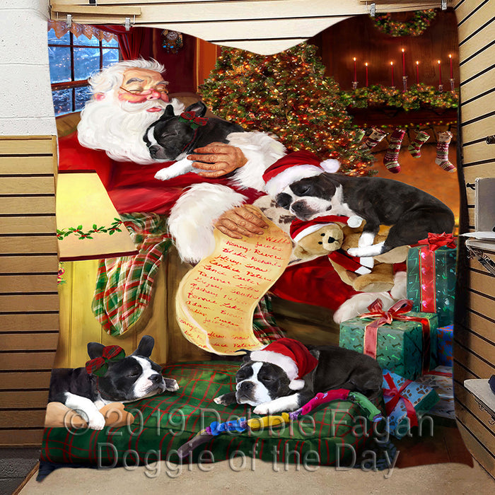 Santa Sleeping with Boston Terrier Dogs Quilt