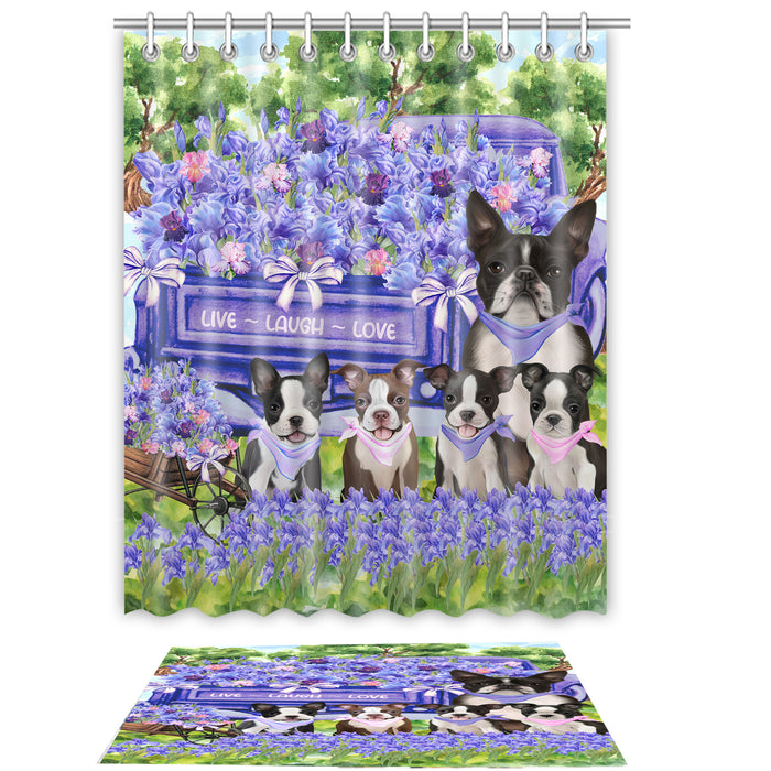 Boston Terrier Shower Curtain & Bath Mat Set, Custom, Explore a Variety of Designs, Personalized, Curtains with hooks and Rug Bathroom Decor, Halloween Gift for Dog Lovers