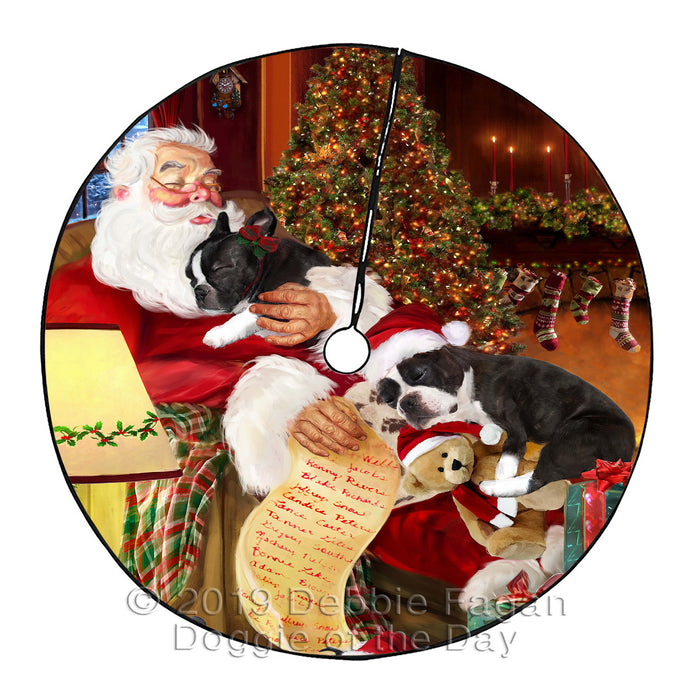 Santa Sleeping with Boston Terrier Dogs Christmas Tree Skirt