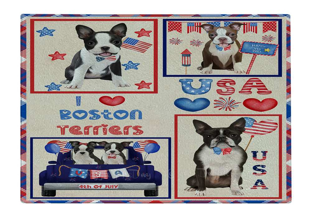 4th of July Independence Day I Love USA Boston Terrier Dogs Cutting Board - For Kitchen - Scratch & Stain Resistant - Designed To Stay In Place - Easy To Clean By Hand - Perfect for Chopping Meats, Vegetables