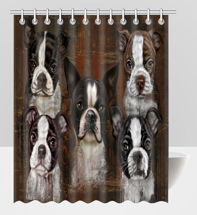 Rustic Boston Terrier Dogs Shower Curtain